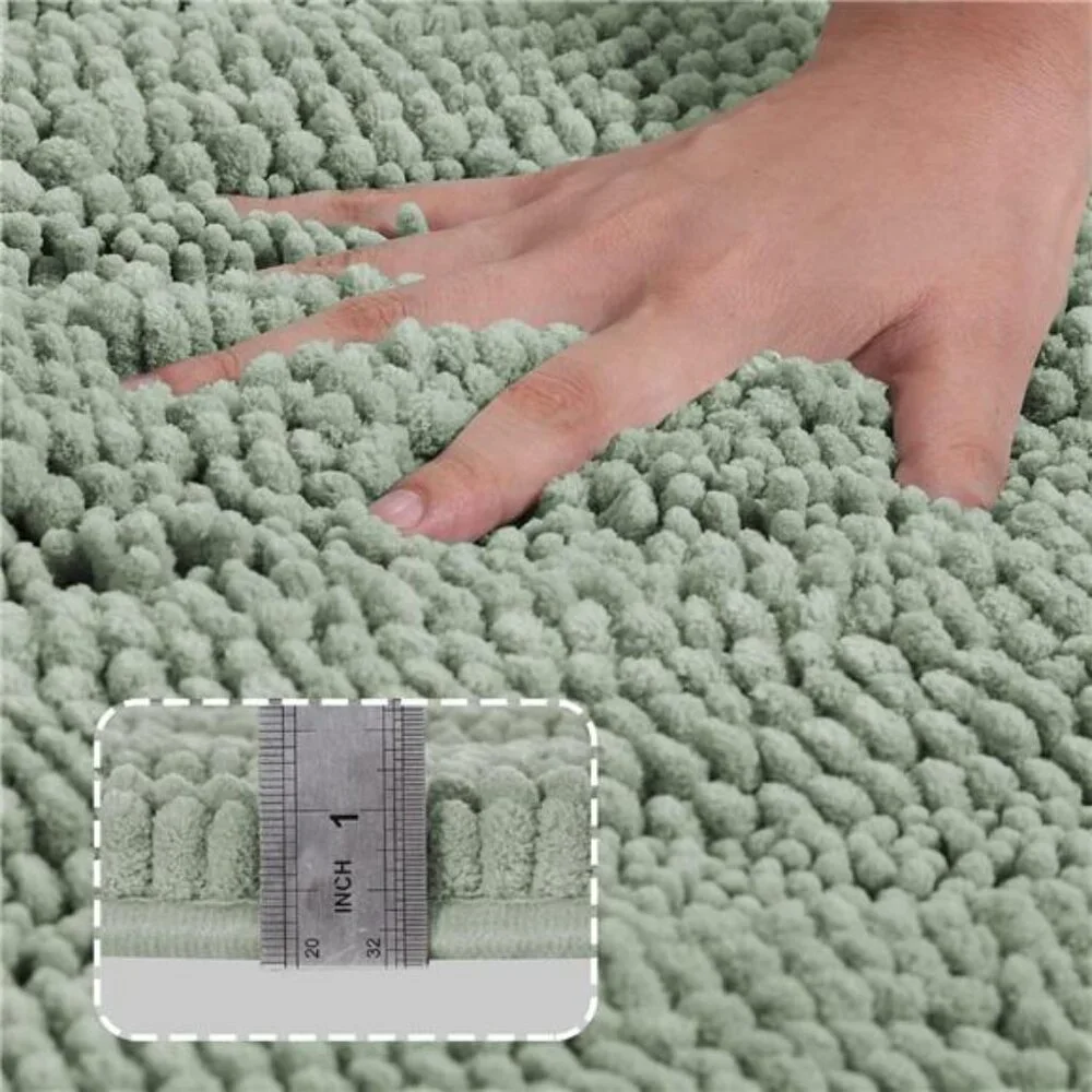 Sage Green Bathroom Rug Runner Extra Long Chenille Non Slip Soft Absorbent Thick